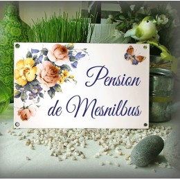 Small white personalized enamel plate "Garden Bouquet" decoration