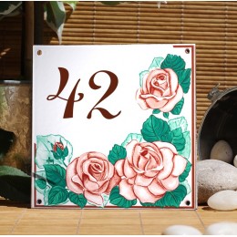 Numéro de rue émaillé décor Roses art nouveau