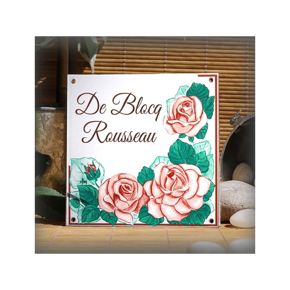 Home plate enamelled with your text Roses "art nouveau" decoration. Great vibes characters