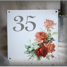 Street Number enamelled Rose  decoration 6x6in