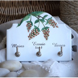 Accroche-torchons en émail décor Fleur sauvage rouge