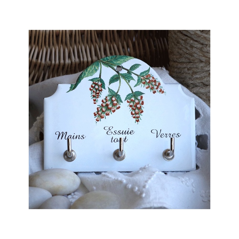 Accroche-torchons en émail décor Fleur sauvage rouge