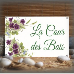Plaque de Maison 23x14cm décor violettes + texte personnalisé