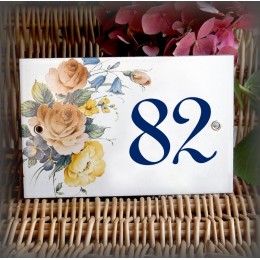 gres enamel blue number décor Bouquet du jardin 15x10cm