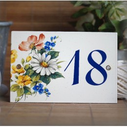 Fond émail gres Numéro bleu décor Fleurs des près 15x10cm