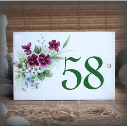 Numéro émaillé décor Violettes 15x10cm