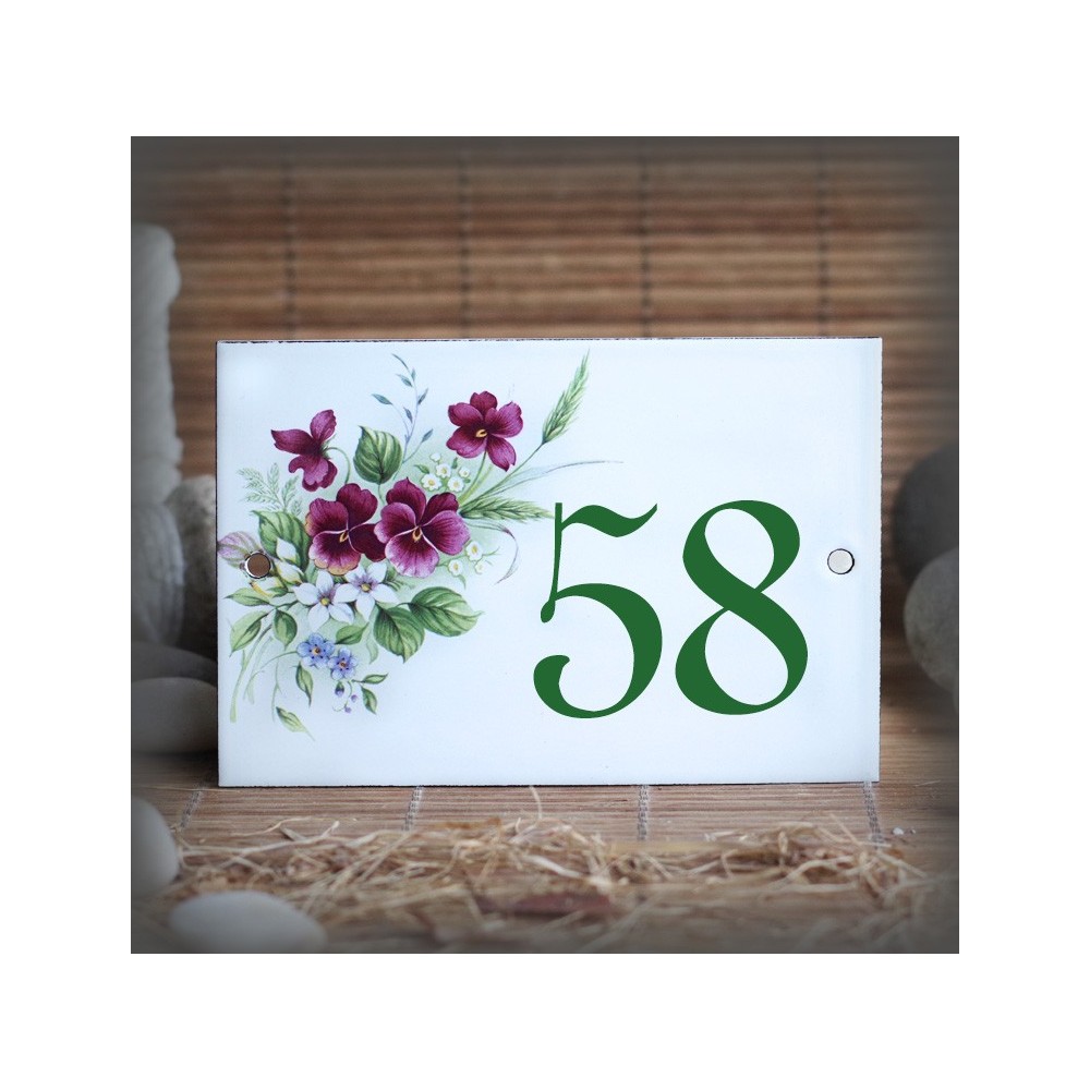 Numéro émaillé décor Violettes 15x10cm