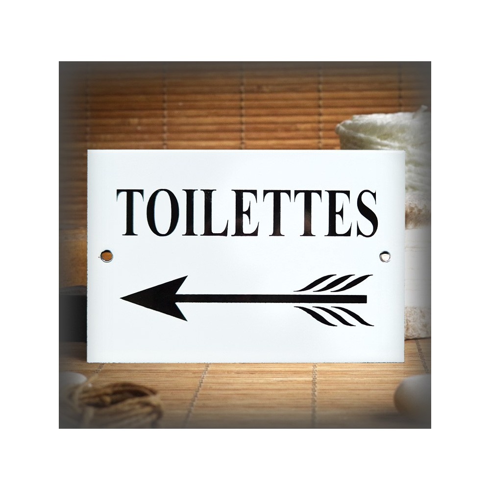 Enamel Door plate with French text "Toilettes" + left arrow