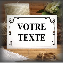 Plaque personnalisée en émail blanc filet Anglais 15x10cm