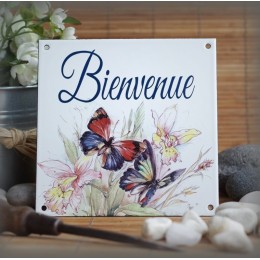 Enamel sign "Bienvenue" butterfly décoration