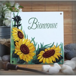 Plaque maison émaillée Bienvenue décor Tournesol