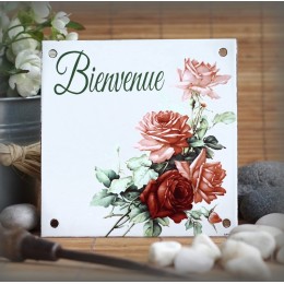 Enamel sign "Bienvenue" Roses décoration