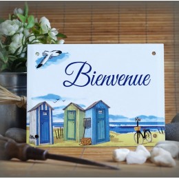 Bienvenue 22x15cm décor Cabines de plage