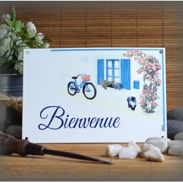 Bienvenue 22x15cm décor Volets bleu