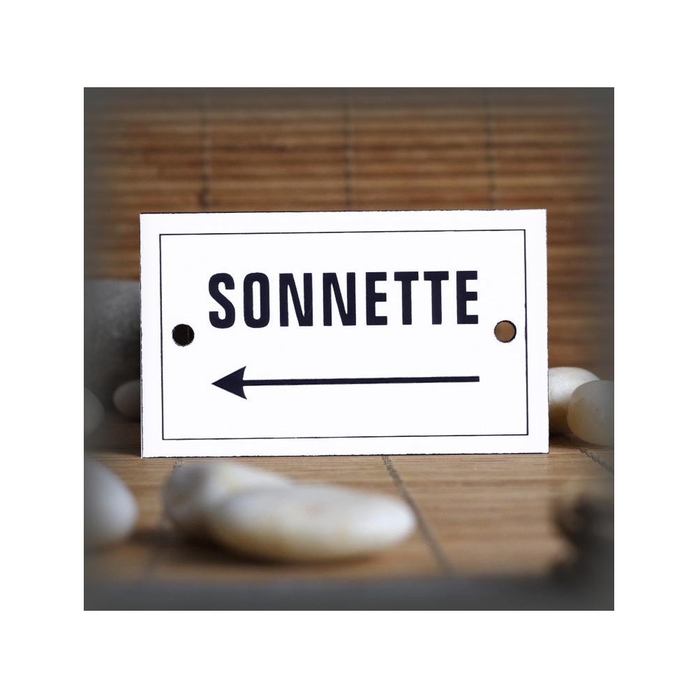 Plaque émaillée 10x6cm "Sonnette + flèche gauche"