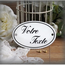 Plaque ovale émail blanc filet simple personnalisée avec votre texte