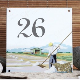 Numéro de rue émaillé décor Paludier 15x15cm