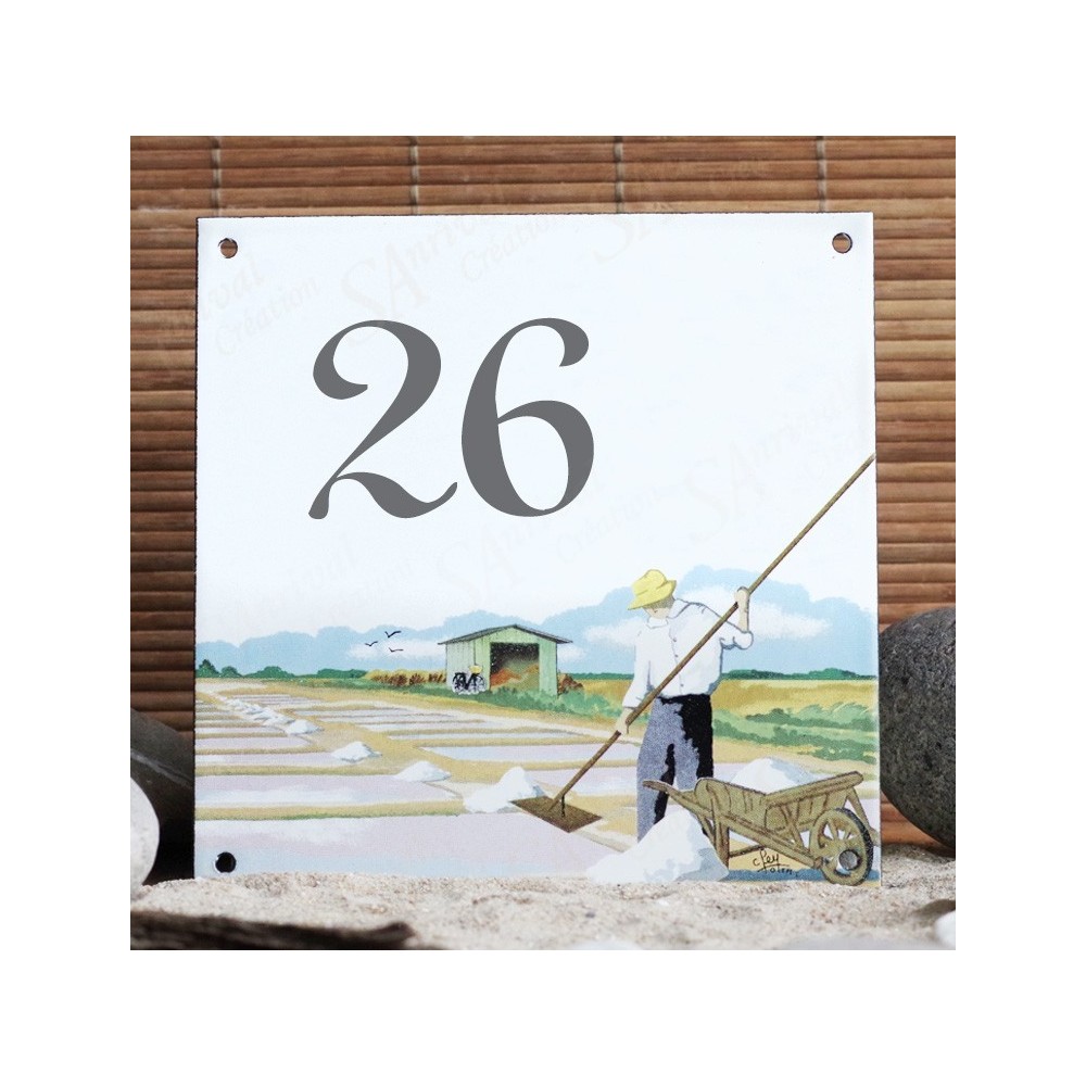 Numéro de rue émaillé décor Paludier 15x15cm