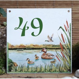 Street Number sign enamelled ducks decoration 6x6in