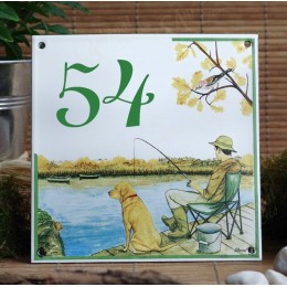 Street Number sign enamelled Sinner and his dog decoration 6x6in
