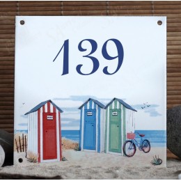 Numéro de rue émaillé décor Cabines 15x15cm