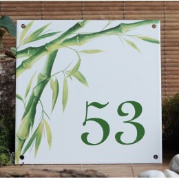 Numéro de rue émaillé décor Bambous 15x15cm