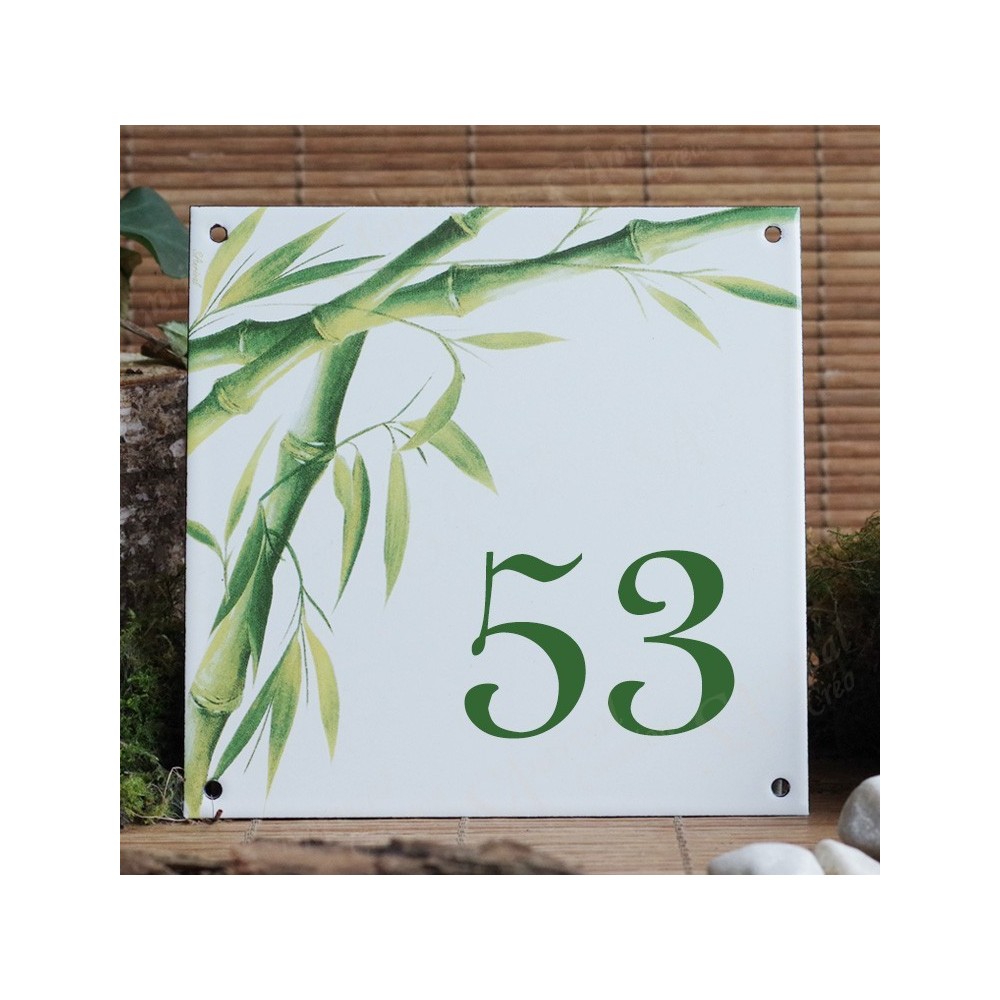 Numéro de rue émaillé décor Bambous 15x15cm