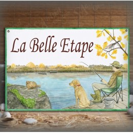Enamel house plate fisherman décor with your text customized