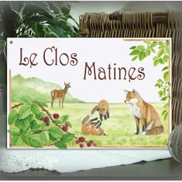 Enamel house plate Fox décor with your text customized