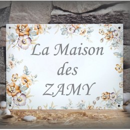 Plaque de Maison décor Eglantine en émail avec votre texte personnalisé