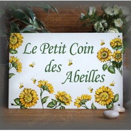 Plaque de Maison décor Tournesols en émail avec votre texte personnalisé