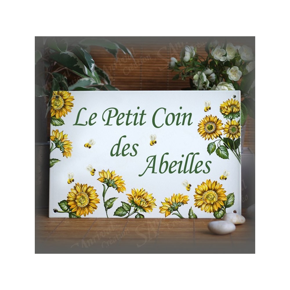 Plaque de Maison décor Tournesols en émail avec votre texte personnalisé