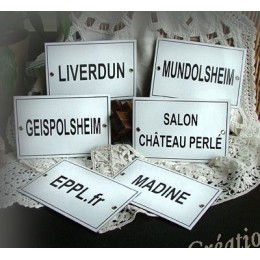 Plaque personnalisée filet rue 15x10cm en émail blanc - 20 caractères maximum