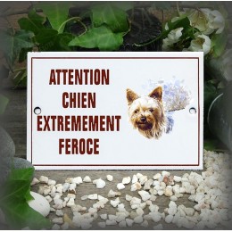 Plaque émaillée "yorkshire" Attention chien extrêmement féroce