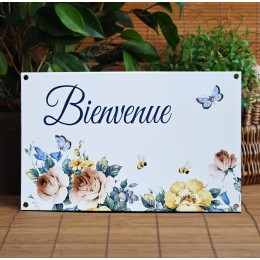 Bienvenue 23x14cm décor Fleurs du Jardin