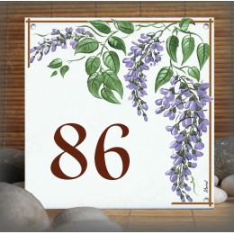 Numéro de rue émaillé décor Glycines 15x15cm