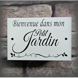 Plaque émaillée grès "Bienvenue dans mon petit Jardin"