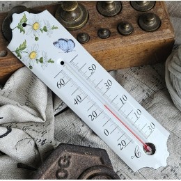 Thermomètre émail blanc 20cm décor pâquerettes PB