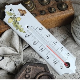 Thermomètre émail blanc 20cm décor chêne