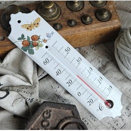 Thermomètre émail blanc 20cm décor Framboise